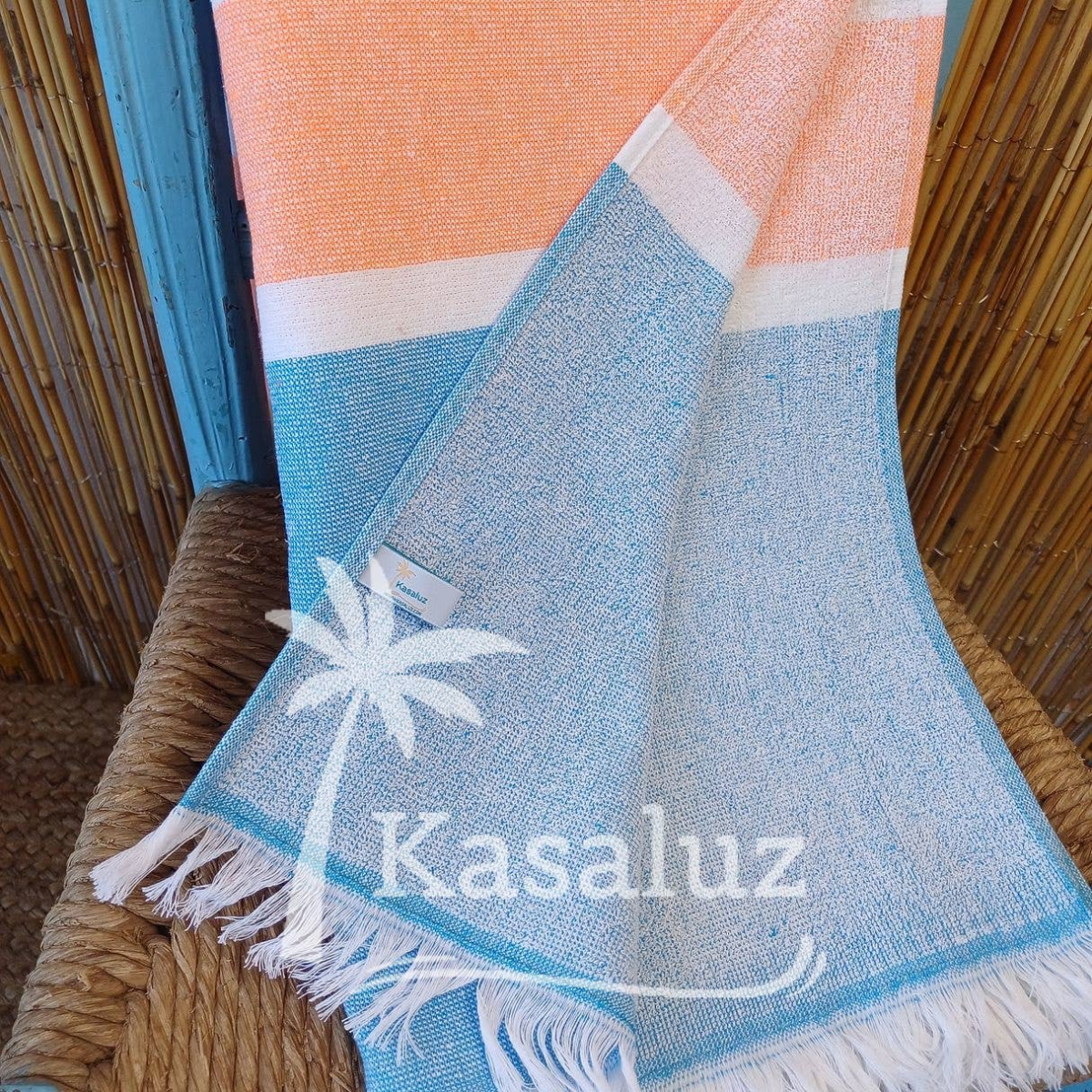 Kaksipuolinen rantapyyhe Paloma, turkoosi - oranssi