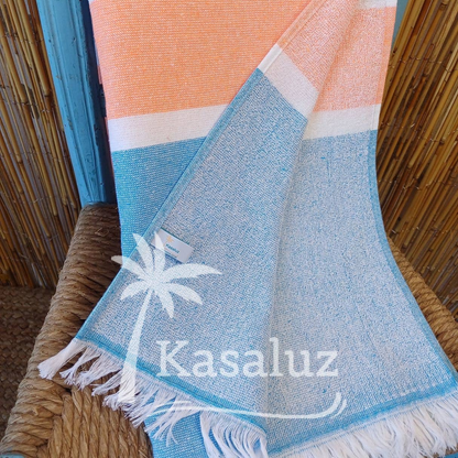 Kaksipuolinen rantapyyhe Paloma, turkoosi - oranssi
