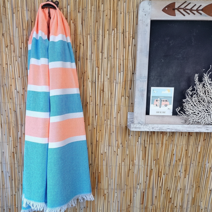 Kaksipuolinen rantapyyhe Paloma, turkoosi - oranssi