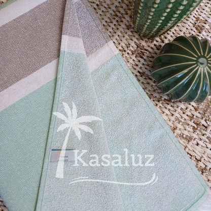 Kaksipuolinen rantapyyhe Paloma, turkoosi - taupe