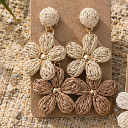 Raffia kukkakorvakorut 2, natural/ruskea