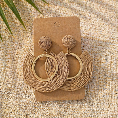 Raffia korvakorut, pyöreä, valkoinen